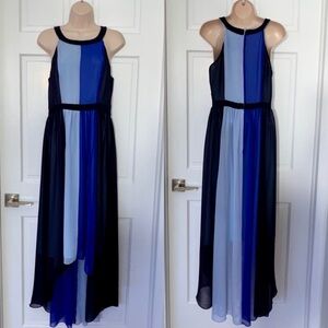 ModCloth Blue Colorblock Hi Low Maxi Dress Sleeveless M